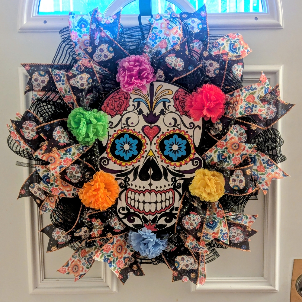 Hand Crafted Colorful Skull Holiday Wreath